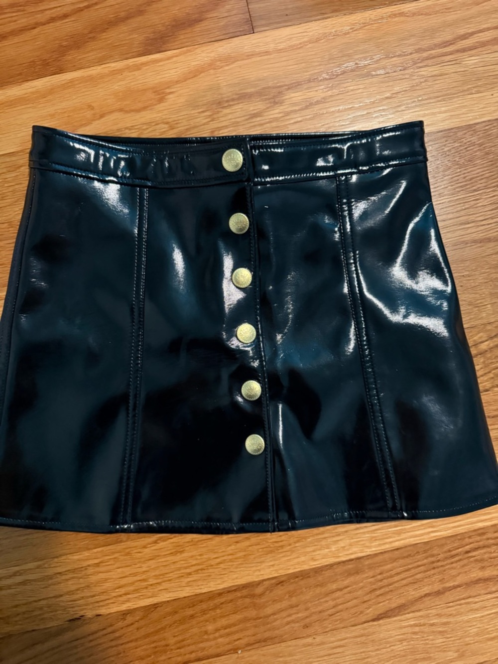 Crewcuts Black Patent Mini Skirt with Gold Buttons